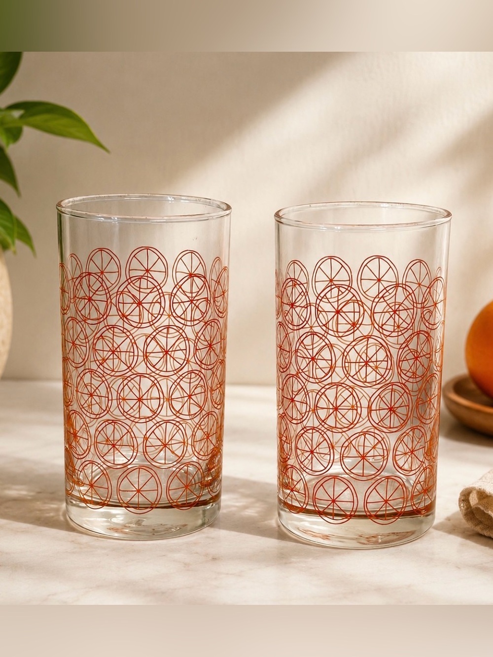 Set of 2 Ocean Thailand Orange Juice Slices Drinking Glasses